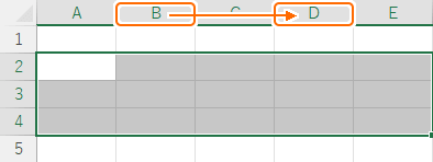 選択範囲の列を解除する前、１回目