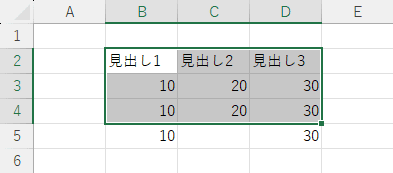 ダブルクリックして範囲選択の終点となるセルを下端へ移動する