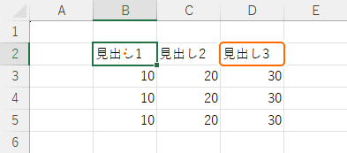 範囲選択の終点となるセルを右端へ移動する