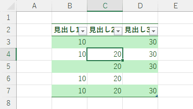 アクティブセルを移動してみる前