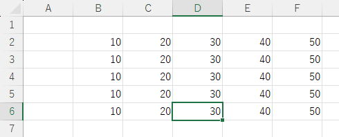 アクティブセルをデータ範囲の端に移動した後