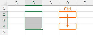 離れたセルをドラッグして範囲選択する