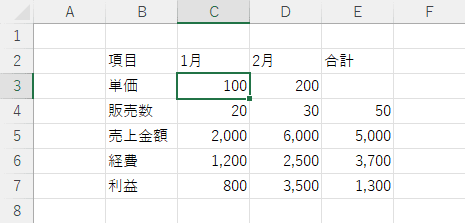 影響範囲を調査したいセルを選択する