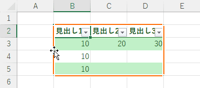 テーブルの枠をクリック