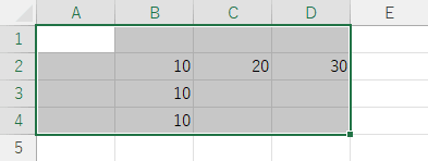 データが入力されているすべての範囲を選択する