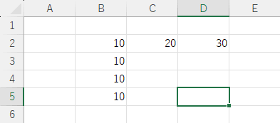 アクティブセルを最後のセルに移動した後