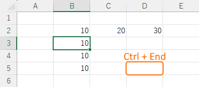 アクティブセルを最後のセルに移動する前