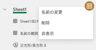 Excel のナビゲーションからシートやグラフなどの名前の変更や削除するには
