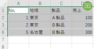 Excel の表示されているセルを範囲選択するには